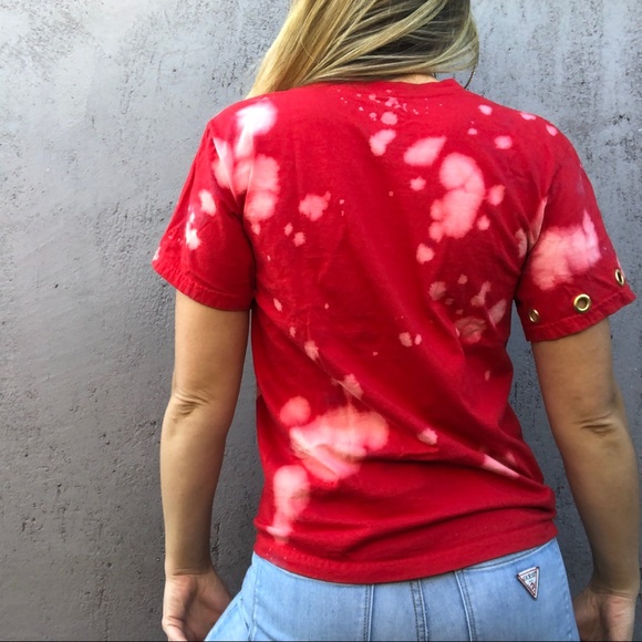 Red Mickey Mouse bleach Tee w gold eyelet sleeve - Picture 5 of 7